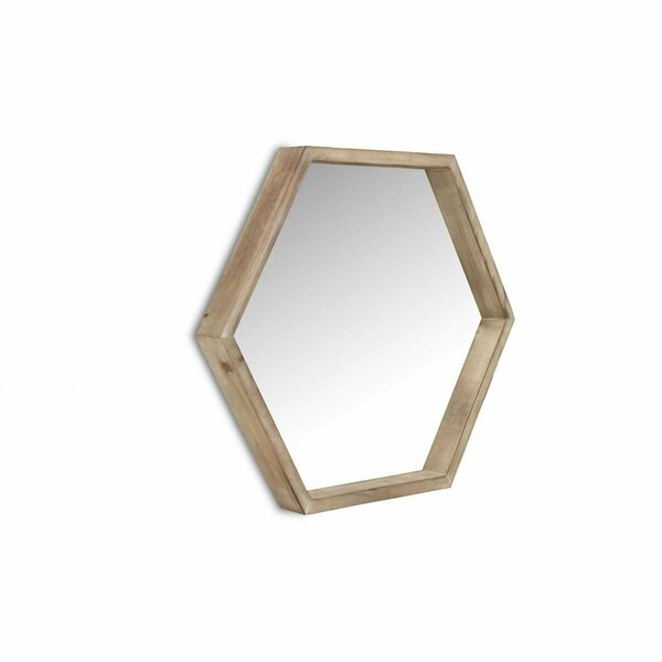Homeroots Modern Natural Wood Finish Hexagonal Wall Mirror, Brown 379820
